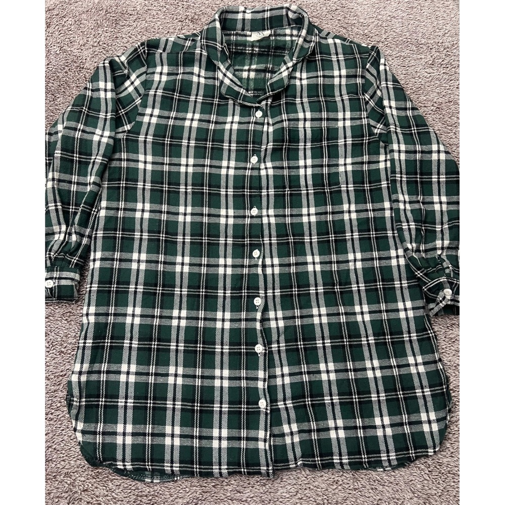 SS Weddings Green Plaid Flannel Button Down Shirt Women XL Long Sleeve Top